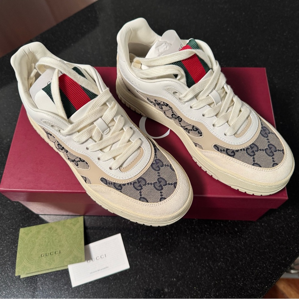 Gucci Re-Web Beige/White w Blue GG Sneakers